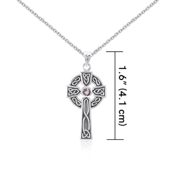 Large Silver Celtic Cross Gemstone Pendant and Chain Set TSE752 - Jewelry